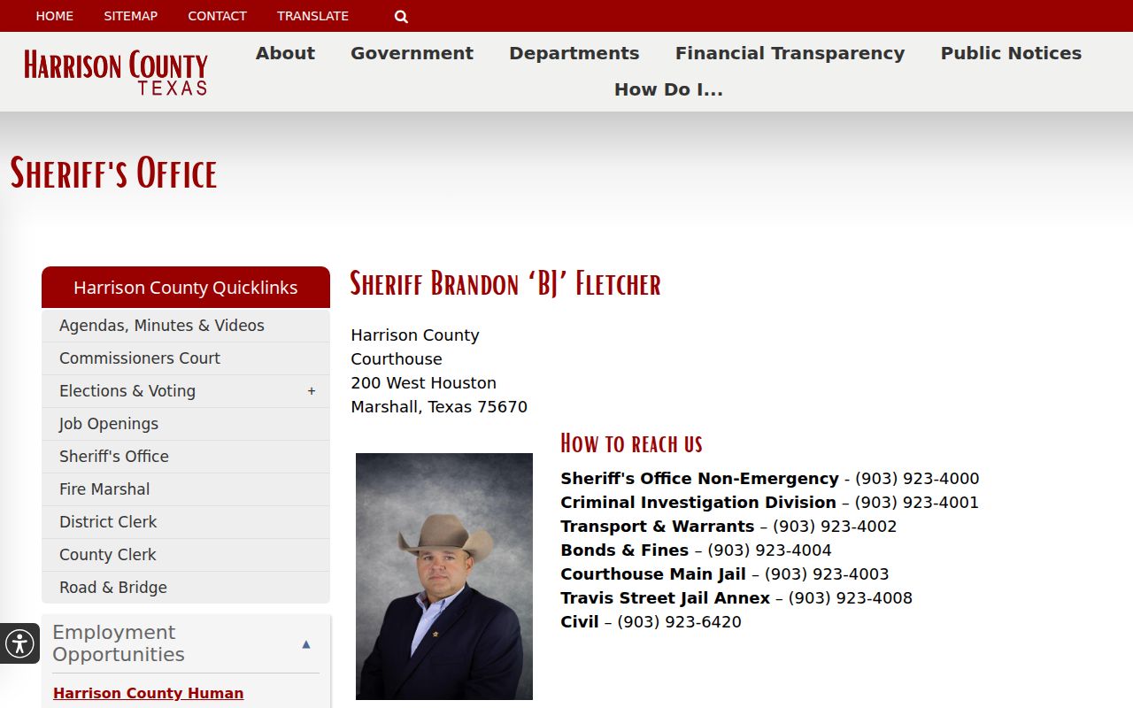 Harrison County arrest and booking links from the Sheriff's Office