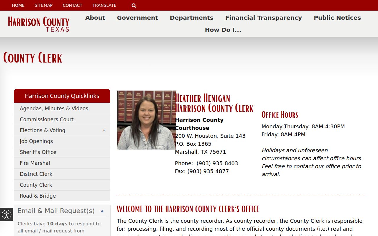 Harrison County misdemeanor court case records at the County Clerk