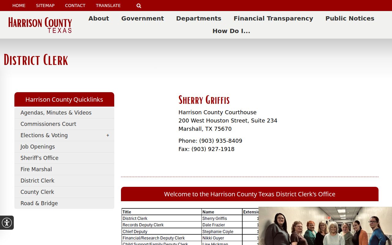 Harrison County court case records at the District Clerk office