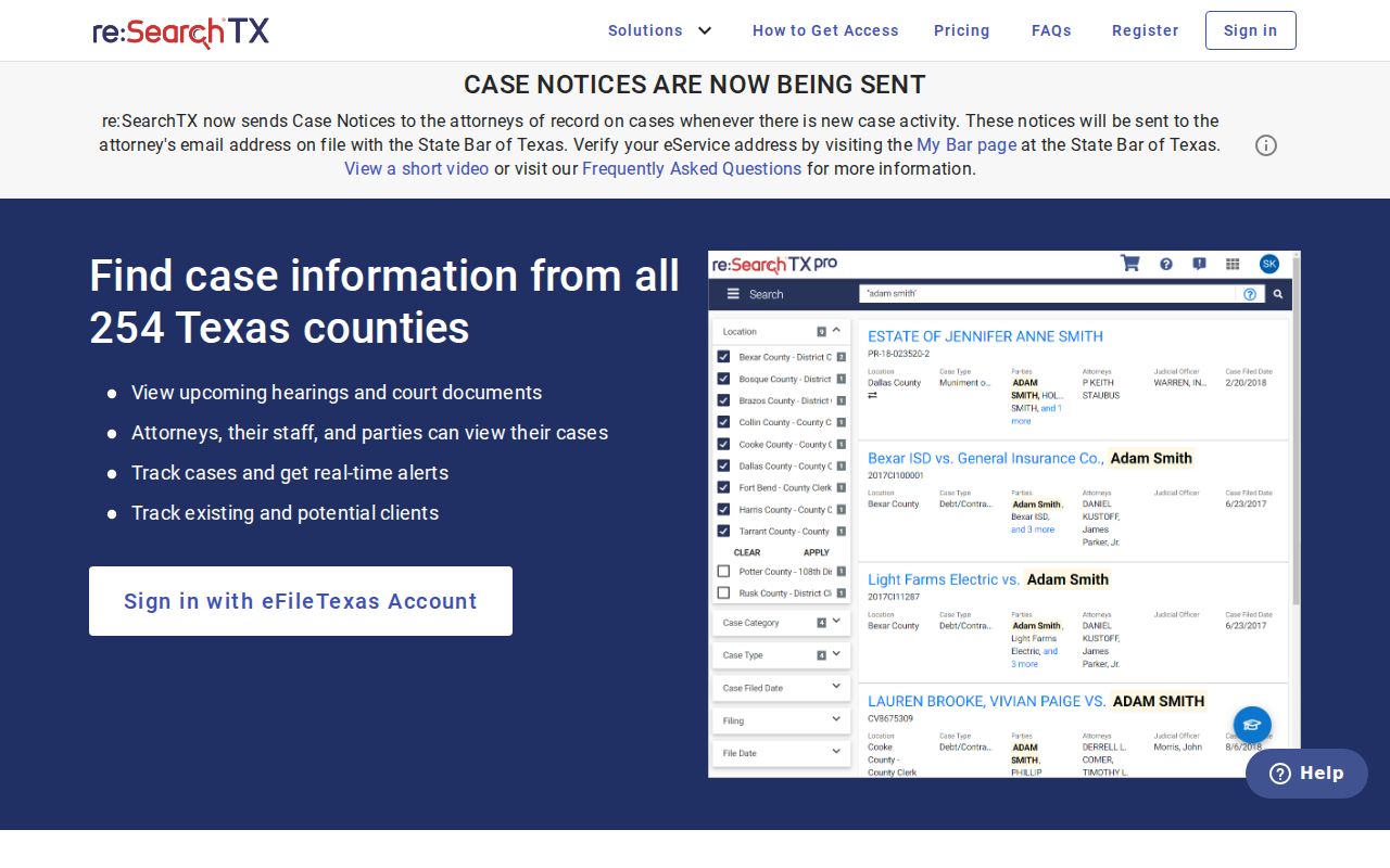 re:SearchTX search for Harrison County court case records