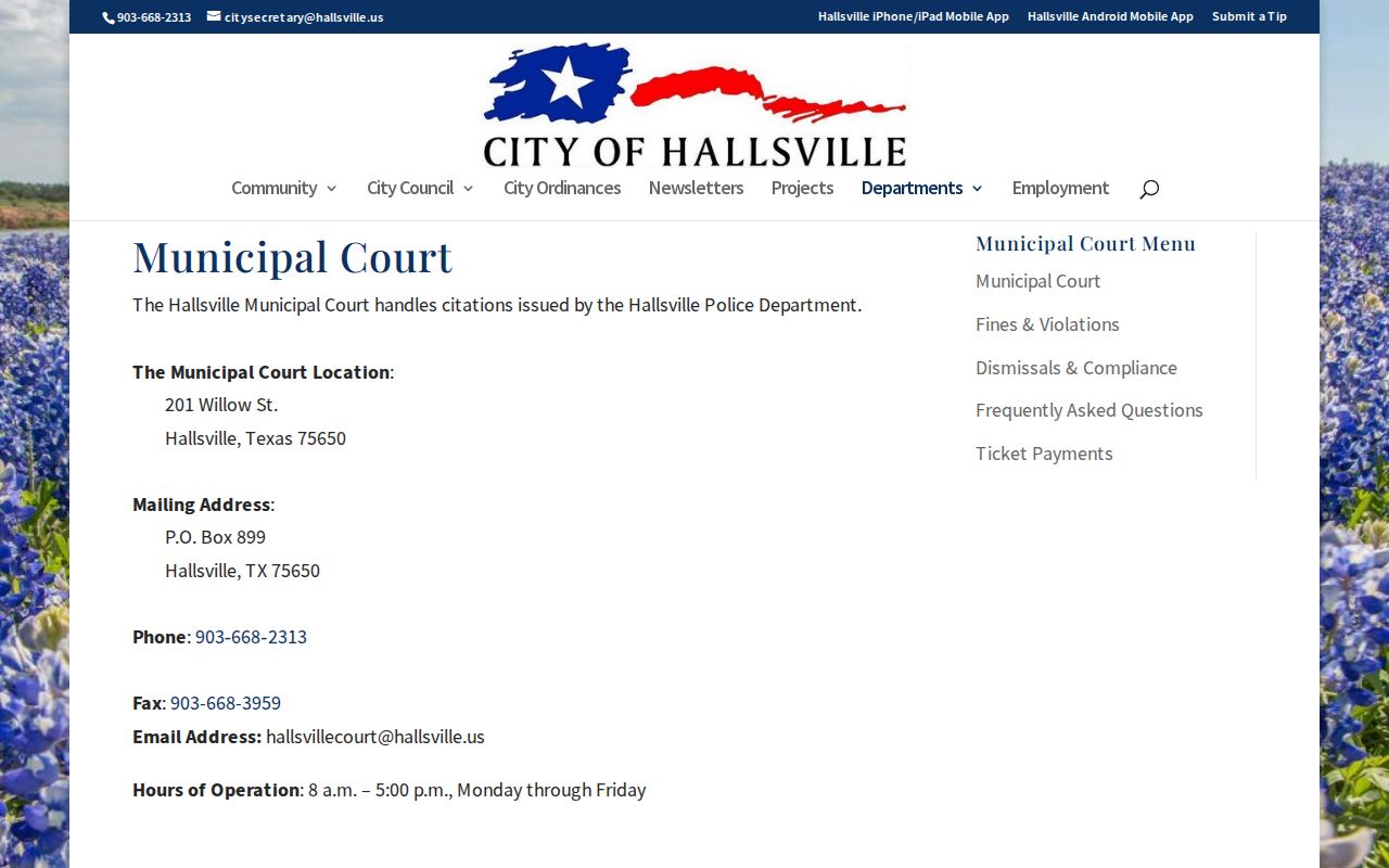 Hallsville criminal records municipal court contact page
