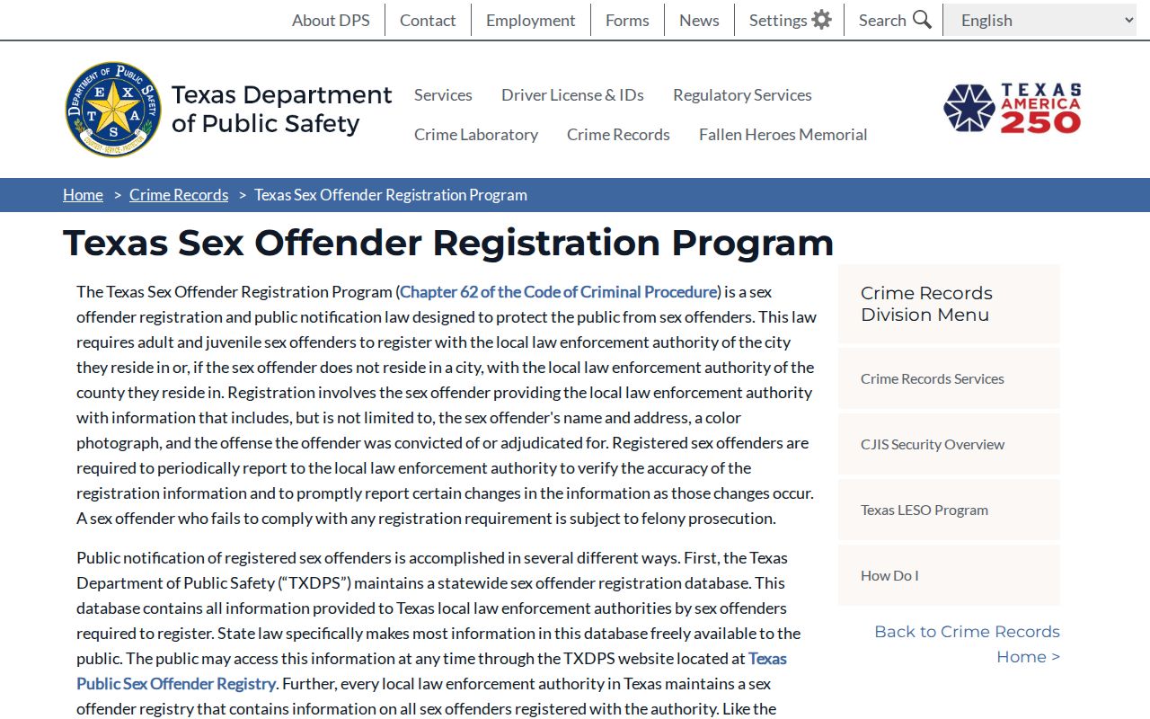 Harrison County sex offender registry program and local registration duties