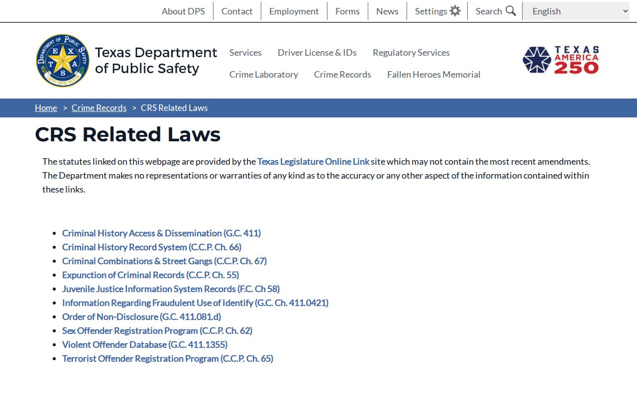 Waskom criminal records Texas DPS related laws index
