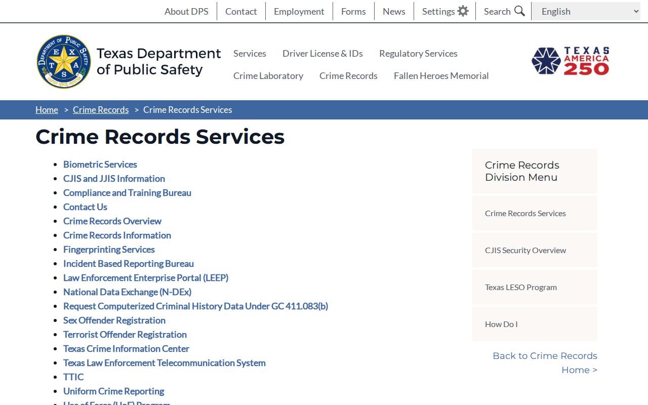 Harrison County criminal history Texas DPS Crime Records Division services