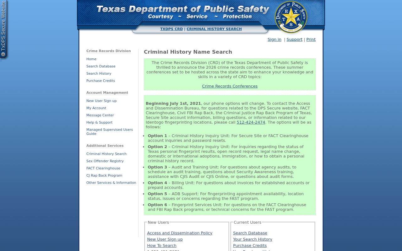 Harrison County criminal history Texas DPS name search portal