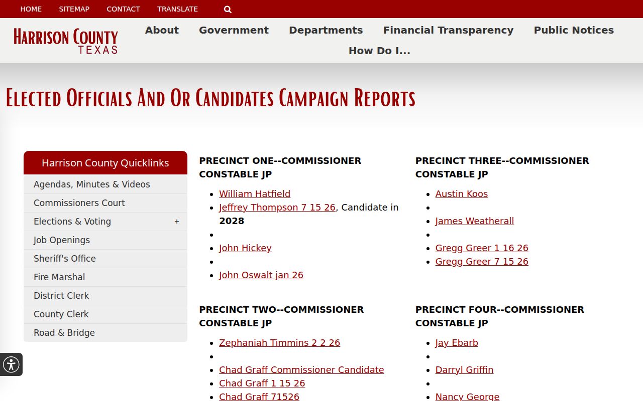 Harrison County criminal records official officeholder list